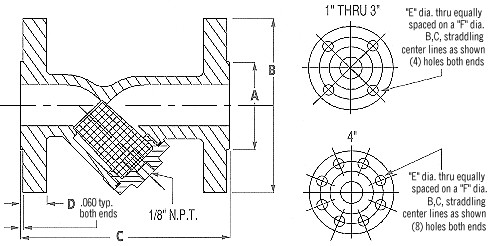 Y strainer flanged ends diagram