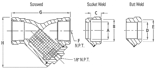 Y strainer piped ends diagram